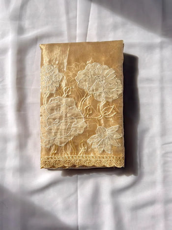 Pure Oris Silk Lotus Embroidered Applique Cutwork Border Saree