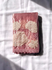 Pure Oris Silk Lotus Embroidered Applique Cutwork Border Saree