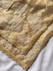 Pure Oris Silk Lotus Embroidered Applique Cutwork Border Saree