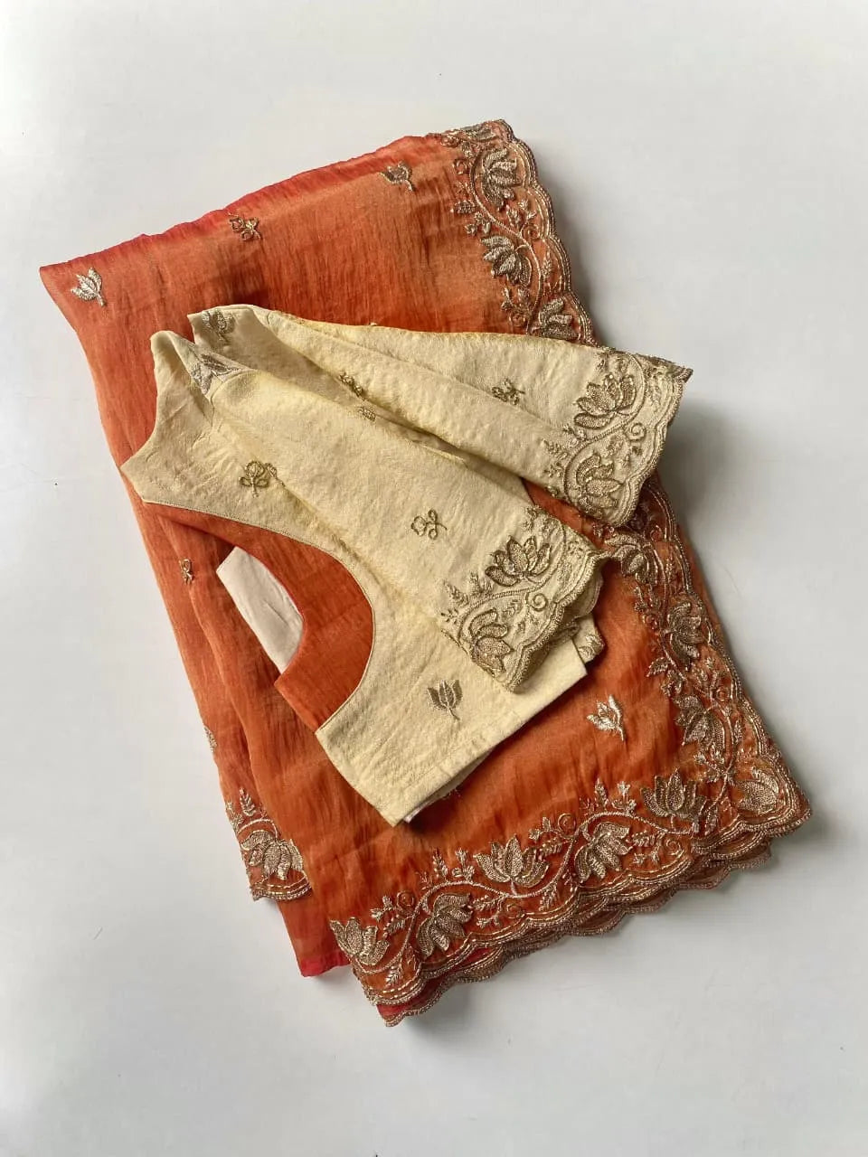 Luxury Lotus Handwork Pure Zari Tissue Saree (Stiched Blouse)