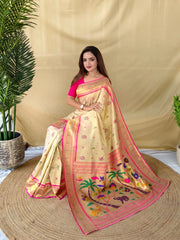Traditional Tissue Silk Floral Folk Pallu Paithani Saree