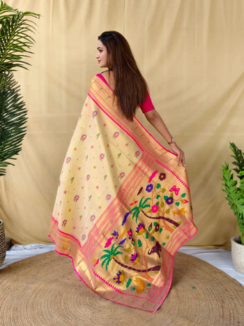 Traditional Tissue Silk Floral Folk Pallu Paithani Saree