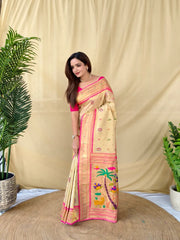 Traditional Tissue Silk Floral Folk Pallu Paithani Saree