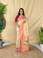 Traditional Tissue Silk Floral Folk Pallu Paithani Saree