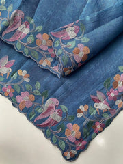 Pure Tussar Silk Saree – Floral & Bird Embroidery