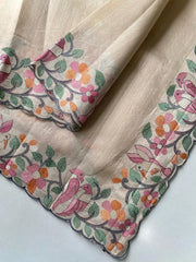 Pure Tussar Silk Saree – Floral & Bird Embroidery