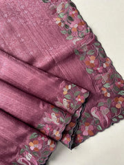 Pure Tussar Silk Saree – Floral & Bird Embroidery