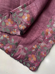 Pure Tussar Silk Saree – Floral & Bird Embroidery