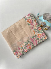 Pure Tussar Silk Saree – Floral & Bird Embroidery