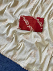 Viscose Dola Saree with Zari Motifs & Lace Border