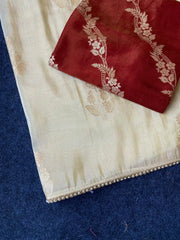 Viscose Dola Saree with Zari Motifs & Lace Border