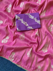 Viscose Dola Saree with Zari Motifs & Lace Border
