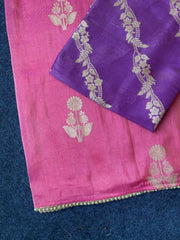 Viscose Dola Saree with Zari Motifs & Lace Border