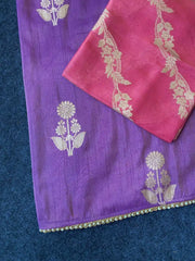 Viscose Dola Saree with Zari Motifs & Lace Border