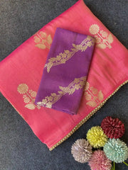 Viscose Dola Saree with Zari Motifs & Lace Border