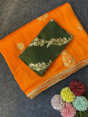 Viscose Dola Saree with Zari Motifs & Lace Border