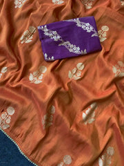 Viscose Dola Saree with Zari Motifs & Lace Border