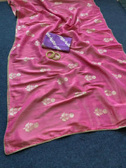 Viscose Dola Saree with Zari Motifs & Lace Border