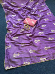 Viscose Dola Saree with Zari Motifs & Lace Border
