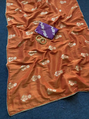 Viscose Dola Saree with Zari Motifs & Lace Border