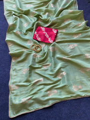 Viscose Dola Saree with Zari Motifs & Lace Border