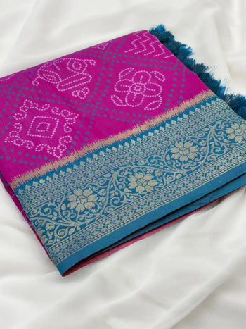Premium Bandhani Patola Zari Woven Saree