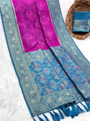 Premium Bandhani Patola Zari Woven Saree
