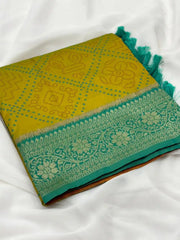 Premium Bandhani Patola Zari Woven Saree