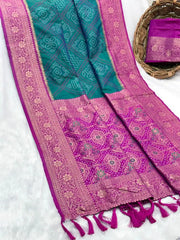 Premium Bandhani Patola Zari Woven Saree