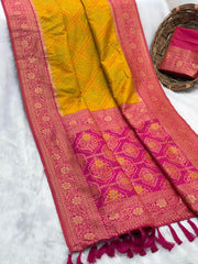 Premium Bandhani Patola Zari Woven Saree