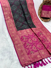 Premium Bandhani Patola Zari Woven Saree
