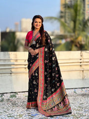 Viscose Silk Meenakari Saree with Folk Art Border