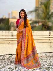 Viscose Silk Meenakari Saree with Folk Art Border