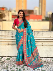 Viscose Silk Meenakari Saree with Folk Art Border