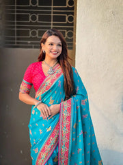 Viscose Silk Meenakari Saree with Folk Art Border