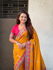 Viscose Silk Meenakari Saree with Folk Art Border