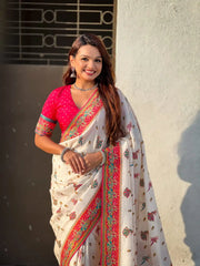 Viscose Silk Meenakari Saree with Folk Art Border