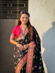 Viscose Silk Meenakari Saree with Folk Art Border