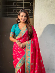 Viscose Silk Meenakari Saree with Folk Art Border