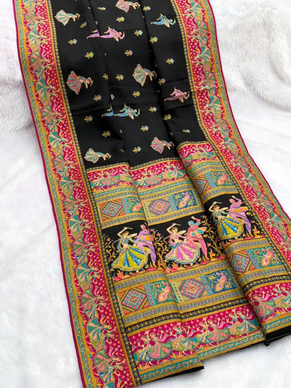 Viscose Silk Meenakari Saree with Folk Art Border