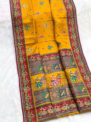 Viscose Silk Meenakari Saree with Folk Art Border
