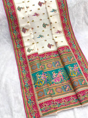 Viscose Silk Meenakari Saree with Folk Art Border