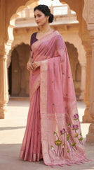 Pure Muga Cotton Lotus Paithani Saree