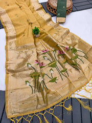 Pure Muga Cotton Lotus Paithani Saree