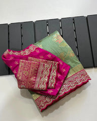 Banarasi Dolla Silk Sequence Work Sarees (Unstiched Blouse)