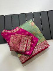 Banarasi Dolla Silk Sequence Work Sarees (Unstiched Blouse)