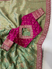 Banarasi Dolla Silk Sequence Work Sarees (Unstiched Blouse)
