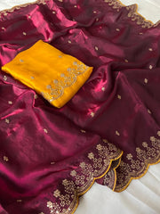 Space Silk Embroidery Party Wear Saree