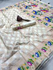 Dola Silk Flower Border Bandhej Paithani Saree