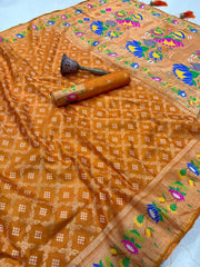Dola Silk Flower Border Bandhej Paithani Saree